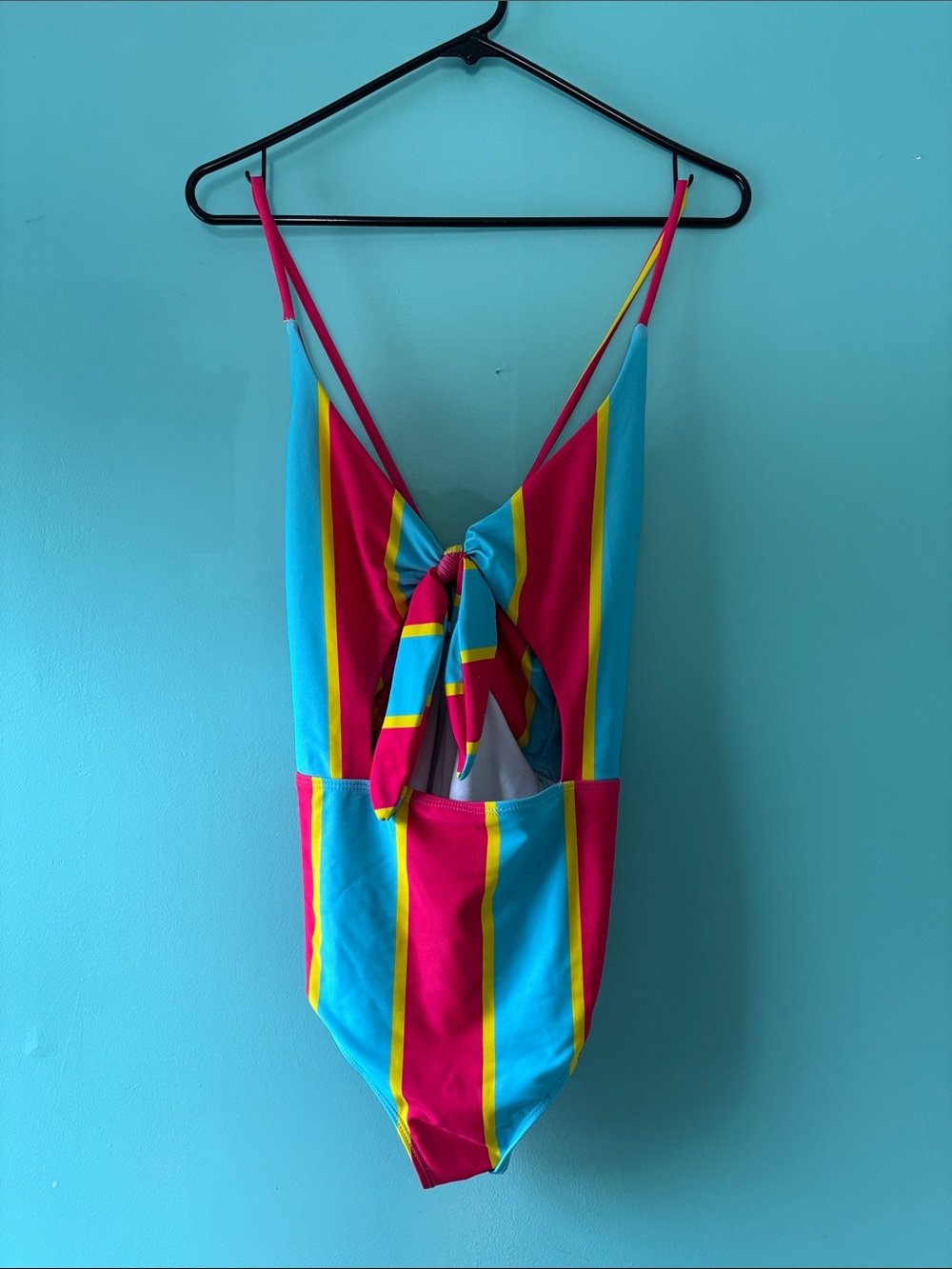 SHEIN Bright Stripe One-Piece Swimsuit in Pink, Blue & Yellow